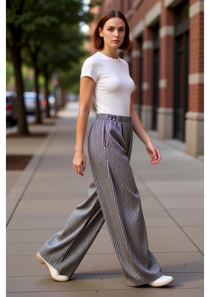 Kadın Cool & Comfort Çizgili Geniş Paça Pantolon Fonksiyonel Dayanıklı Kaliteli Konforlu Şık modelleri