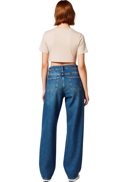 Kadın Yüksek Bel Geniş Paça Denim Pantolon Fonksiyonel Dayanıklı Kaliteli Konforlu Estetik indirimleri