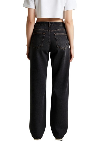 Kadın Antrasit Vintage Yıkama Geniş Paça Jean Pantolon Fonksiyonel Dayanıklı Kaliteli Spor indirimleri