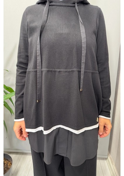 Kapüşonlu Triko Tunik Siyah T25PF-6005 fırsatları