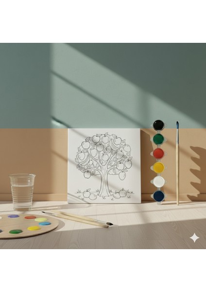 Çocuklar Için Kolay Çizimli Elma Ağacı Baskılı Eğitici ve Eğlenceli Boyama Seti fiyatları