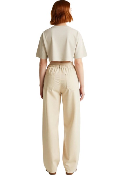 Kadın Keten Görünümlü Yüksek Bel Bol Paça Pantolon Fonksiyonel Dayanıklı Kaliteli Konforlu fiyatları