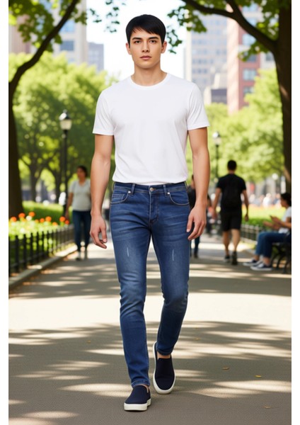 Erkek Dar Paça Tırnak Detaylı Jean Pantolon Fonksiyonel Dayanıklı Kaliteli Konforlu Modern fırsatları