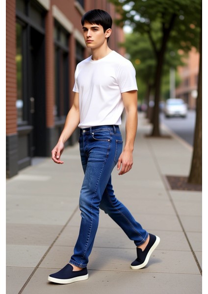 Erkek Dar Paça Tırnak Detaylı Jean Pantolon Fonksiyonel Dayanıklı Kaliteli Konforlu Modern indirimleri