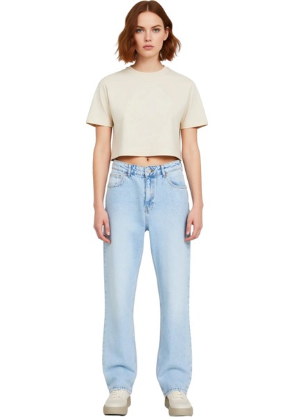 Kadın Açık Yüksek Bel Straight Fit Denim Pantolon Fonksiyonel Dayanıklı Kaliteli Konforlu Şık