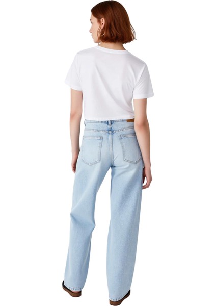 Kadın Açık Yüksek Bel Straight Fit Denim Pantolon Fonksiyonel Dayanıklı Kaliteli Konforlu Şık fiyatları