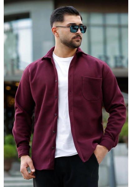 Likralı Yarım Oversize Cepli Kaşe Gömlek