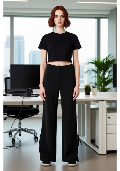 Kadın Wide Leg Fiyonk Detaylı Pantolon Fonksiyonel Dayanıklı Kaliteli Konforlu Estetik Şık fiyatları