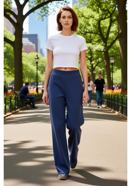 Kadın Geniş Paça Esnek Örme Pantolon Fonksiyonel Dayanıklı Kaliteli Konforlu Estetik Rahat modelleri