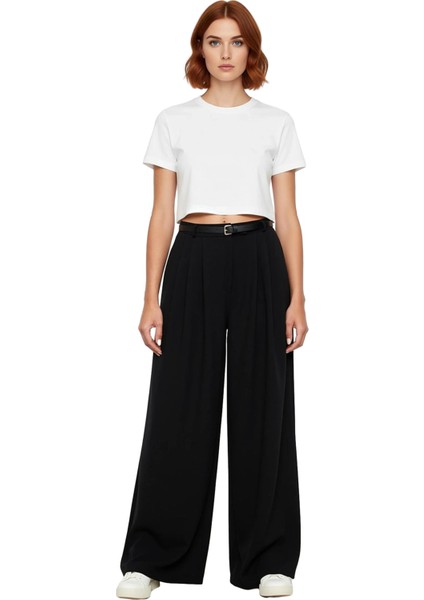 Kadın Yüksek Bel Kemerli Geniş Paça Pantolon Fonksiyonel Dayanıklı Kaliteli Konforlu Rahat fırsatları