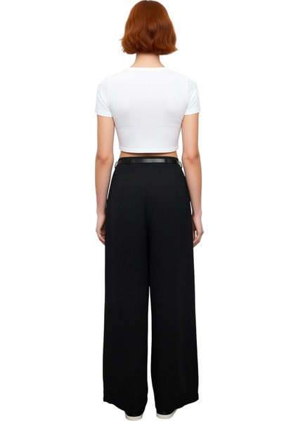 Kadın Yüksek Bel Kemerli Geniş Paça Pantolon Fonksiyonel Dayanıklı Kaliteli Konforlu Rahat indirimleri