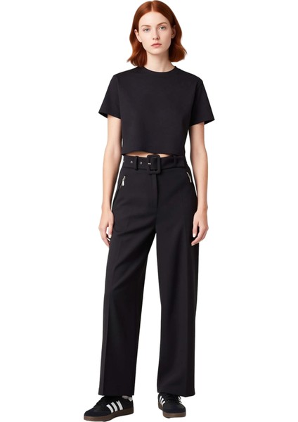 Kadın Kemerli Fermuar Cep Detaylı Wide Leg Pantolon Fonksiyonel Dayanıklı Kaliteli Estetik fırsatları