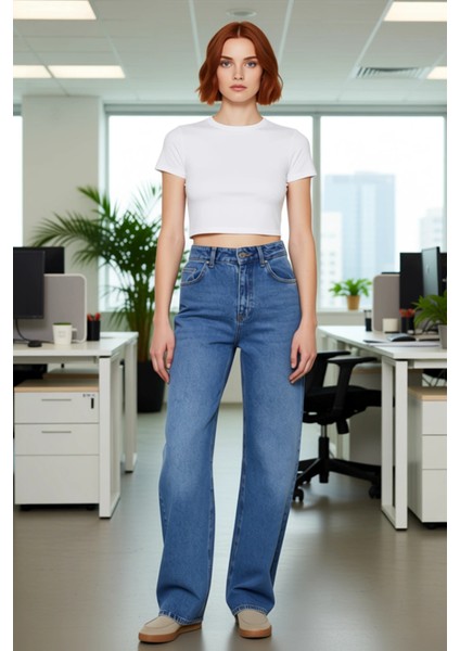 Kadın Wide Leg Denim Pantolon Yüksek Bel Fonksiyonel Dayanıklı Kaliteli Konforlu Estetik Şık modelleri