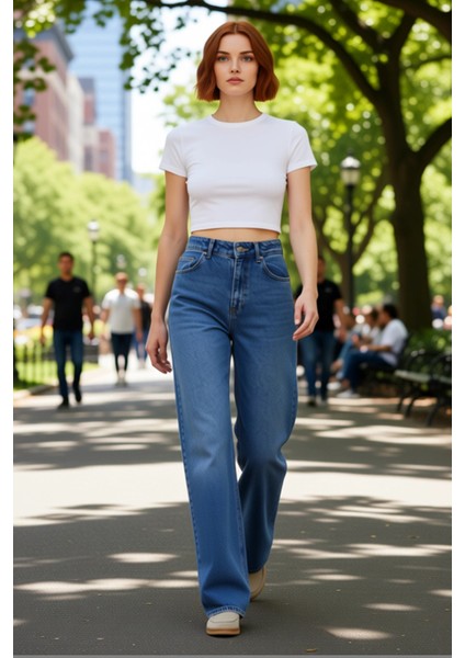 Kadın Wide Leg Denim Pantolon Yüksek Bel Fonksiyonel Dayanıklı Kaliteli Konforlu Estetik Şık fırsatları