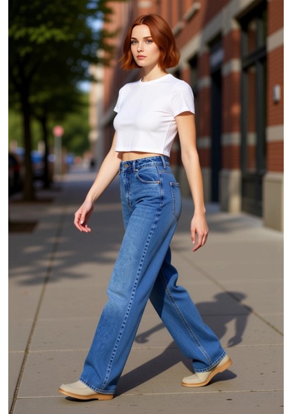 Kadın Wide Leg Denim Pantolon Yüksek Bel Fonksiyonel Dayanıklı Kaliteli Konforlu Estetik Şık indirimleri