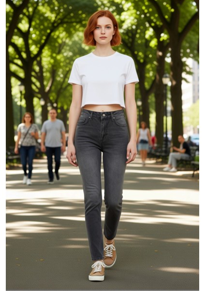 Kadın Açık Yüksek Bel Mom Kesim Denim Pantolon Fonksiyonel Dayanıklı Kaliteli Konforlu Şık fırsatları