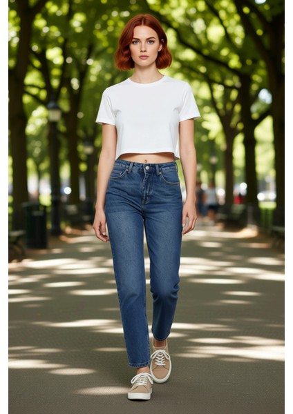 Kadın Açık Yüksek Bel Mom Kesim Denim Pantolon Fonksiyonel Dayanıklı Kaliteli Konforlu Şık modelleri