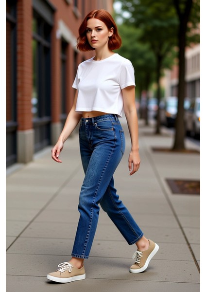 Kadın Açık Yüksek Bel Mom Kesim Denim Pantolon Fonksiyonel Dayanıklı Kaliteli Konforlu Şık fırsatları