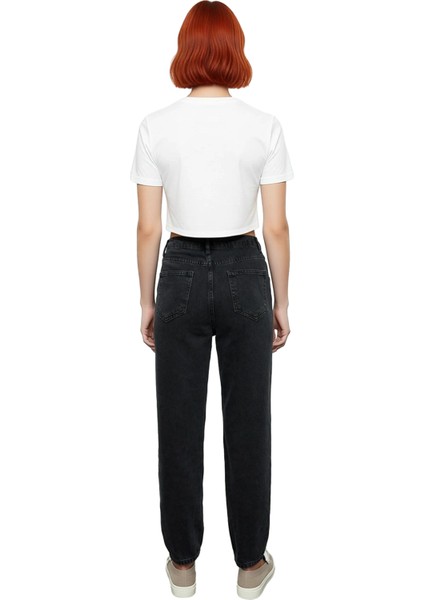 Kadın Taşlı Yüksek Bel Boru Paça Jean Fonksiyonel Dayanıklı Kaliteli Konforlu Estetik Spor indirimleri