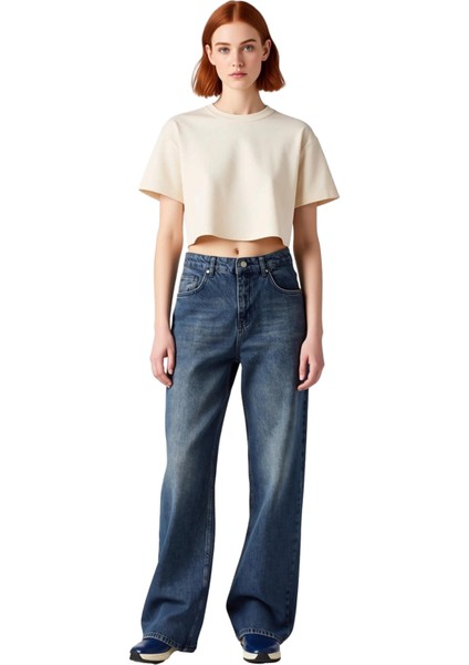 Kadın Yüksek Bel Bol Kesim Denim Pantolon Fonksiyonel Dayanıklı Kaliteli Konforlu Estetik Şık