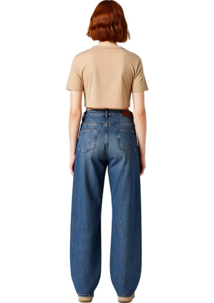 Kadın Yüksek Bel Bol Kesim Denim Pantolon Fonksiyonel Dayanıklı Kaliteli Konforlu Estetik Şık fiyatları