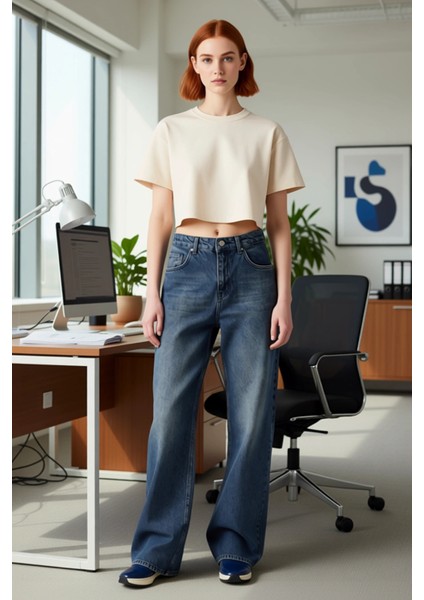 Kadın Yüksek Bel Bol Kesim Denim Pantolon Fonksiyonel Dayanıklı Kaliteli Konforlu Estetik Şık modelleri