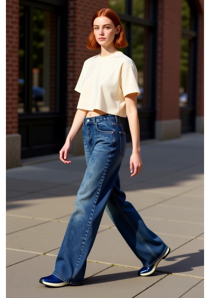 Kadın Yüksek Bel Bol Kesim Denim Pantolon Fonksiyonel Dayanıklı Kaliteli Konforlu Estetik Şık indirimleri