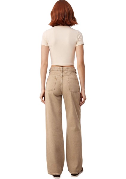 Kadın Yüksek Bel Geniş Bacak Denim Pantolon Fonksiyonel Dayanıklı Kaliteli Konforlu Modern fiyatları