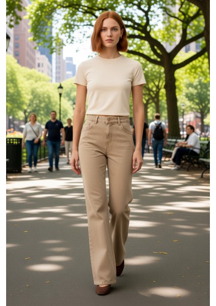 Kadın Yüksek Bel Geniş Bacak Denim Pantolon Fonksiyonel Dayanıklı Kaliteli Konforlu Modern fırsatları