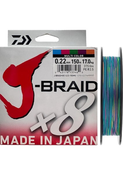J-Braid 8x Multi Color 150 mt 0.22 mm Ip Misina