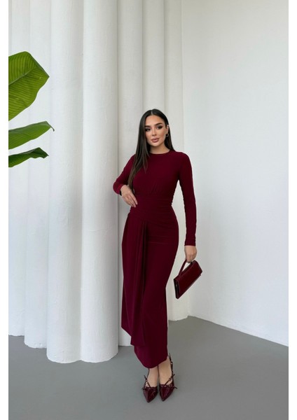 Kadın Drapeli Uzun Kollu Ön Parça Detaylı Büzgülü Elbise indirimleri