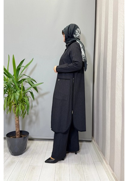 Dik Yaka Uzun Denim Kap Siyah T25PF-8000 fiyatları