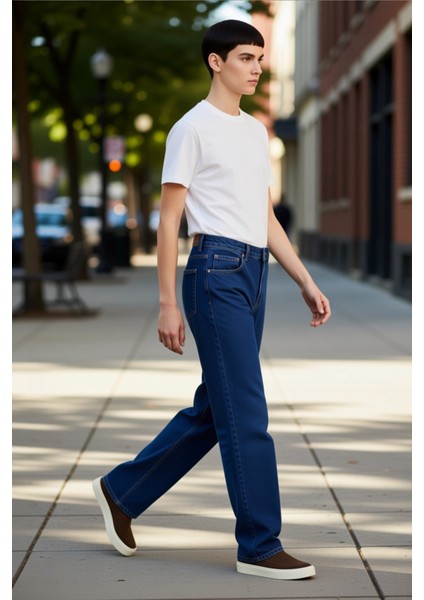 Erkek Bol Kesim Düz Renk Denim Pantolon Fonksiyonel Dayanıklı Kaliteli Konforlu Estetik Şık