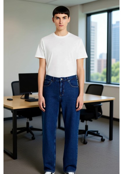 Erkek Bol Kesim Düz Renk Denim Pantolon Fonksiyonel Dayanıklı Kaliteli Konforlu Estetik Şık fiyatları