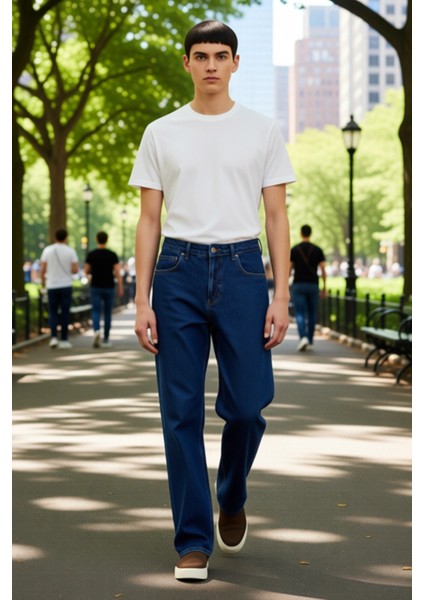Erkek Bol Kesim Düz Renk Denim Pantolon Fonksiyonel Dayanıklı Kaliteli Konforlu Estetik Şık modelleri