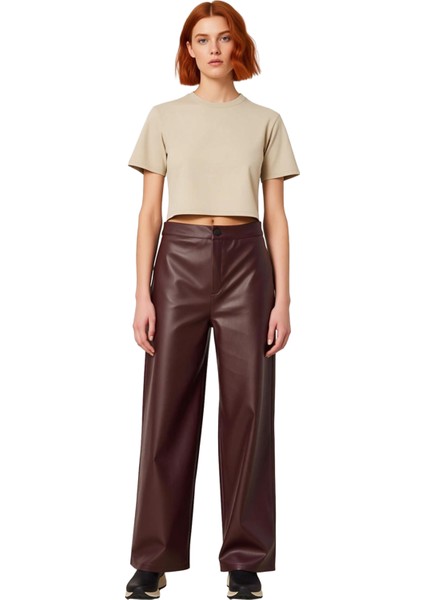 Wide Leg Örme Suni Deri Pantolon Kadın Günlük Şıklık Fonksiyonel Dayanıklı Kaliteli Modern fırsatları