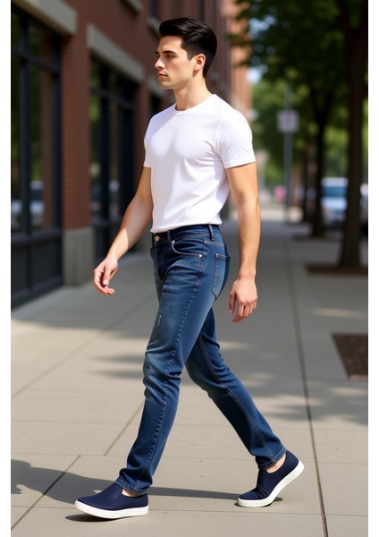 Erkek Dar Paça Tırnak Detaylı Jean Pantolon Fonksiyonel Dayanıklı Kaliteli Konforlu Modern indirimleri