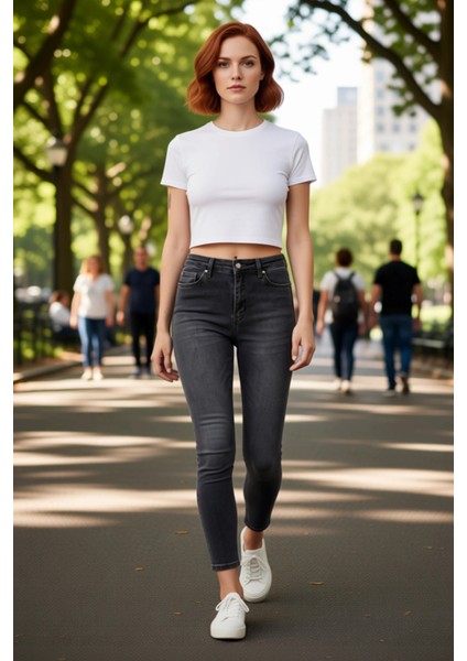 Kadın Yüksek Bel Esnek Skinny Jean Fonksiyonel Dayanıklı Kaliteli Konforlu Estetik Premium fırsatları