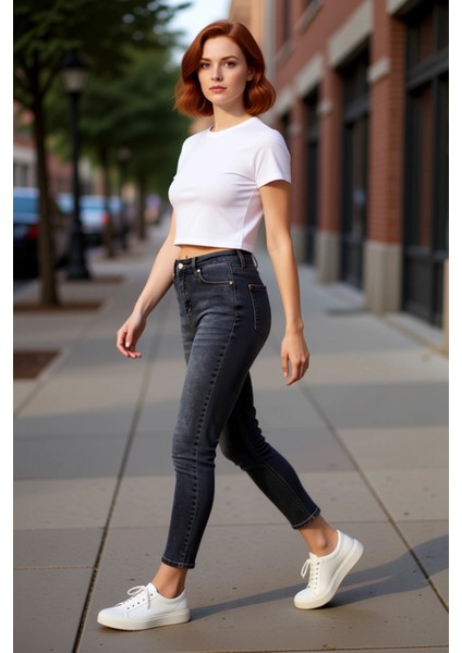 Kadın Yüksek Bel Esnek Skinny Jean Fonksiyonel Dayanıklı Kaliteli Konforlu Estetik Premium indirimleri