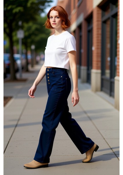 Kadın Wide Leg Comfort Esnek Denim Pantolon Fonksiyonel Dayanıklı Kaliteli Konforlu Modern indirimleri