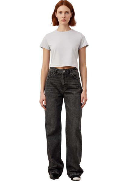 Kadın Yüksek Bel Bol Paça Denim Pantolon Fonksiyonel Dayanıklı Kaliteli Konforlu Estetik Şık fırsatları