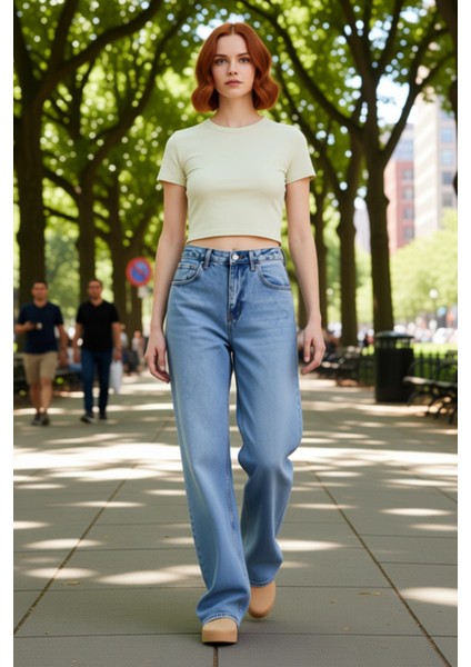 Kadın Geniş Paça Yüksek Bel Jean Pantolon Fonksiyonel Dayanıklı Kaliteli Konforlu Estetik Şık modelleri