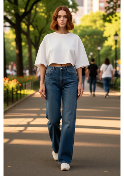 Kadın Açık Yüksek Bel Geniş Paça Denim Pantolon Fonksiyonel Dayanıklı Kaliteli Konforlu Şık modelleri