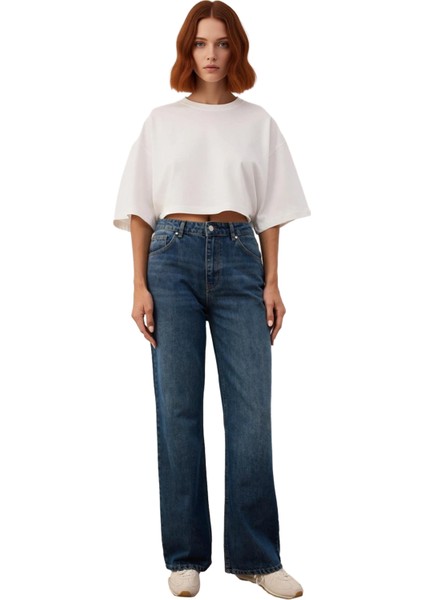 Kadın Açık Yüksek Bel Geniş Paça Denim Pantolon Fonksiyonel Dayanıklı Kaliteli Konforlu Şık fırsatları