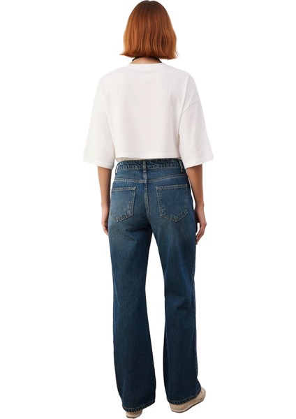 Kadın Açık Yüksek Bel Geniş Paça Denim Pantolon Fonksiyonel Dayanıklı Kaliteli Konforlu Şık indirimleri