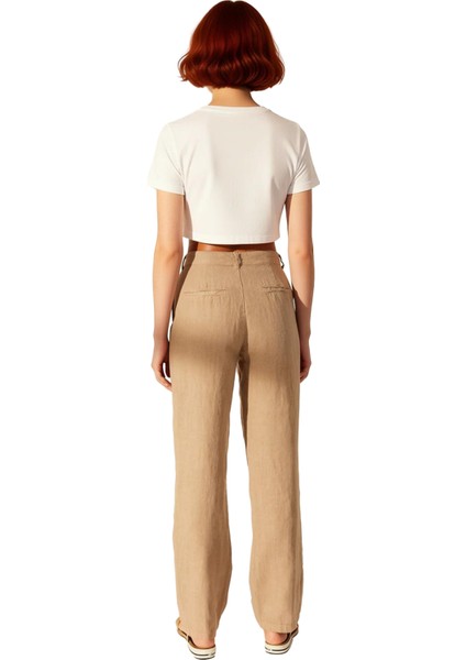 Kadın Yüksek Bel Geniş Paça Keten Pantolon Fonksiyonel Dayanıklı Kaliteli Konforlu Estetik fiyatları