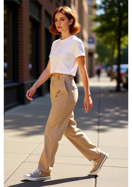 Kadın Yüksek Bel Geniş Paça Keten Pantolon Fonksiyonel Dayanıklı Kaliteli Konforlu Estetik indirimleri