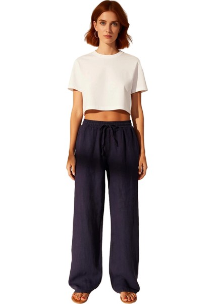 Kadın Yüksek Bel Bol Kesim Keten Pantolon Fonksiyonel Dayanıklı Kaliteli Konforlu Estetik Şık