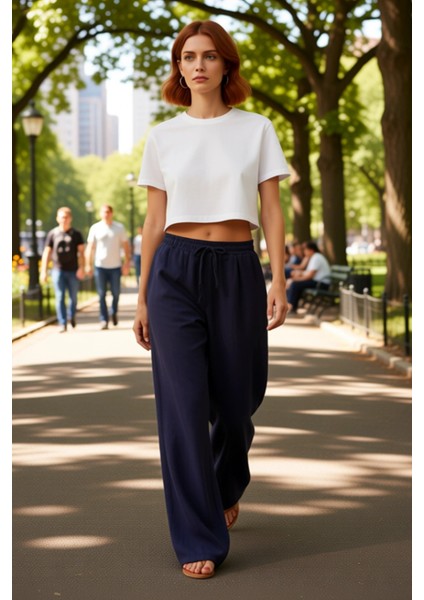 Kadın Yüksek Bel Bol Kesim Keten Pantolon Fonksiyonel Dayanıklı Kaliteli Konforlu Estetik Şık fırsatları