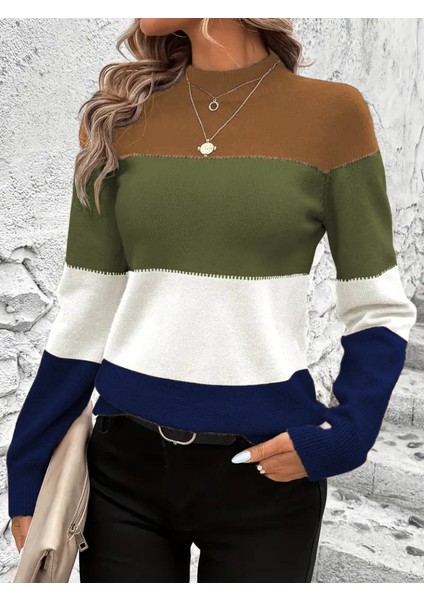 Kadın Uzun Kollu Yarı Balıkçı Yaka Triko Kazak